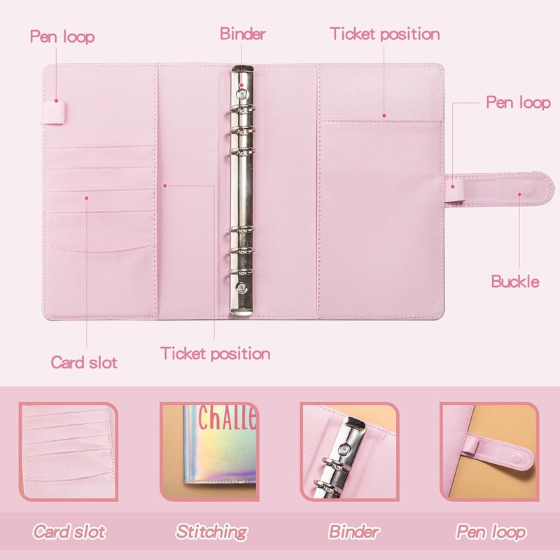 gusutide 100 Envelope Savings Challenge Binder, Money Saving Binder with Cash Envelopes, from 30 Days to 52 Weeks, to Save $500,$5,050 and $10,000, back to school supplies,gift for children (silver pink) - Image 3